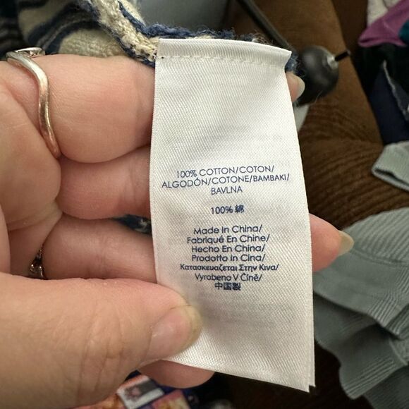 Chaps Open Cardigan Sweater Size Large Blue Cream Tribal Print - Picture 5 of 8